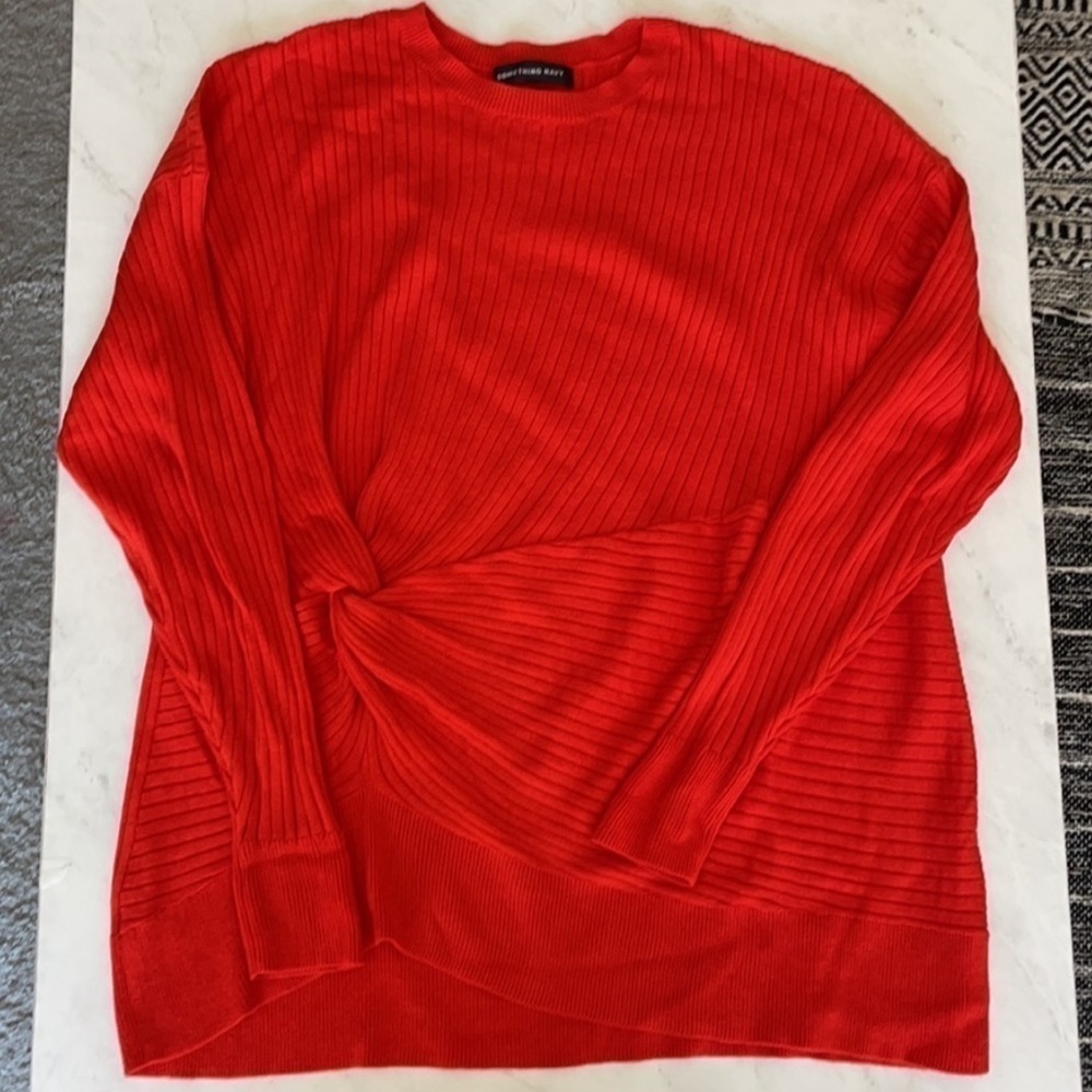 Something Navy | Front Side Knot Knit Crewneck Viscose Cashmere Blend Sweater S - Picture 3 of 8
